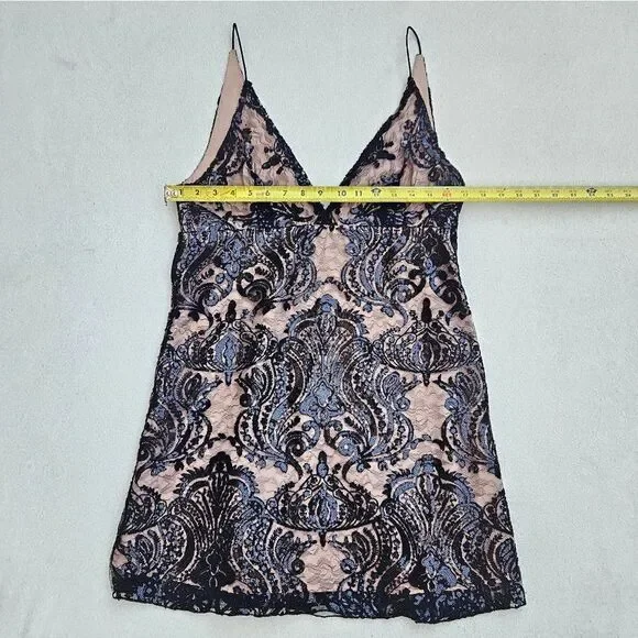 Free People Night Shimmers Lace Sequined Beige and Black Dress - Picture 6 of 15